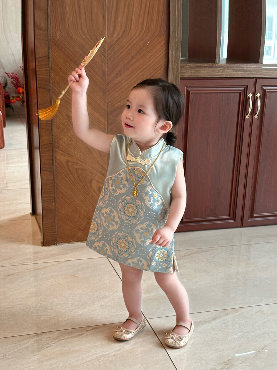 FADOBABY Children's Summer Qipao Dress Girls' Modified Chinese Style Fashion Dress Baby First Birthday Dress Summer Wear 16